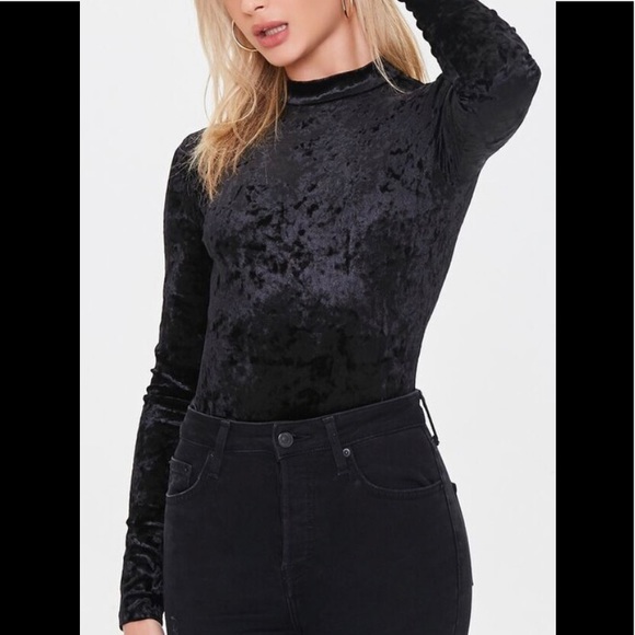 Jolie & Joy Tops - Jolie & Joy long sleeve black velvet bodysuit, Sz Large, EUC